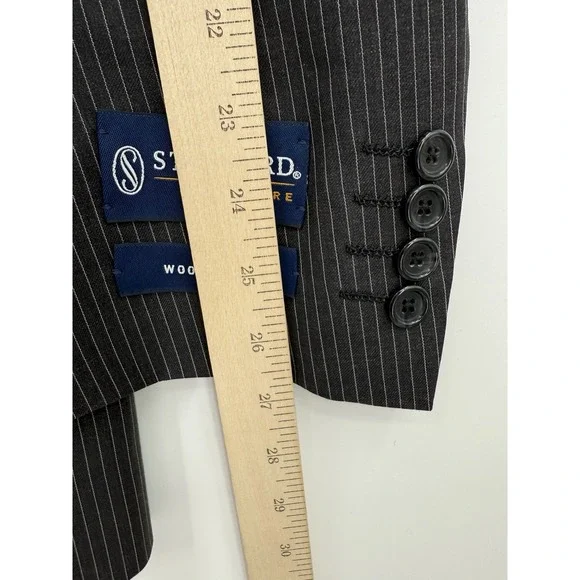 Stafford Suit 42L Gray‎ Charcoal Pinstripe Wool Silk Pants 36 Waist Pleated NEW